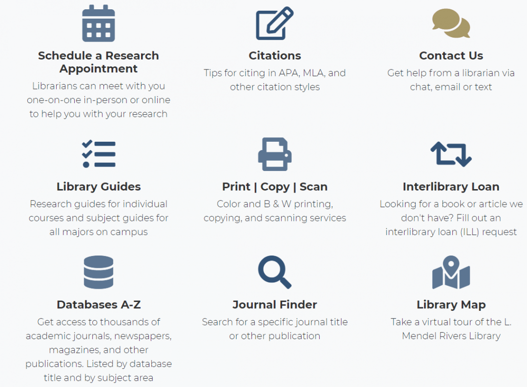 Screenshot of icons on homepage of Charleston Southern University