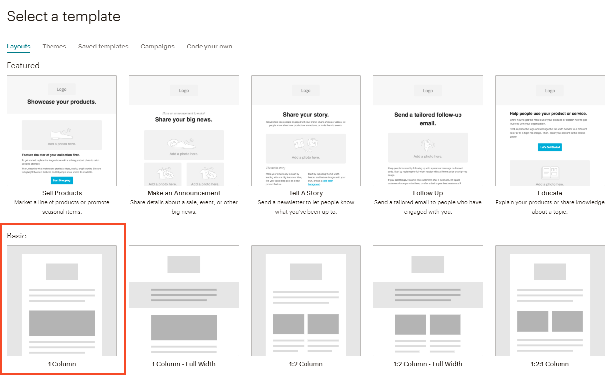 Choose template, for example basic 1 column