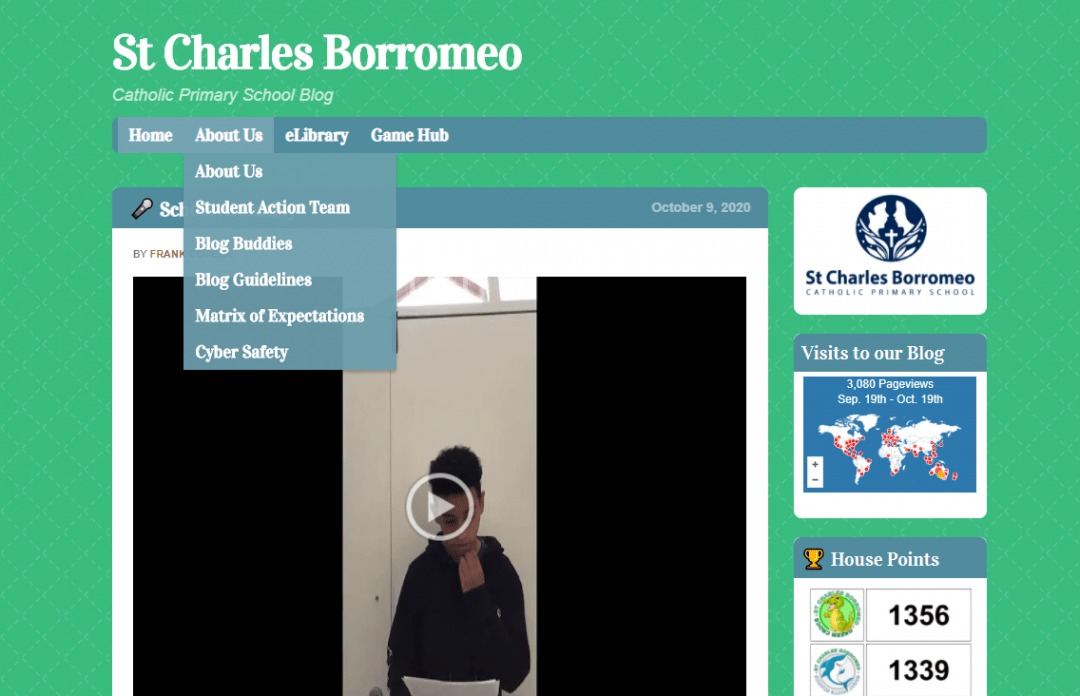 Screenshot of class blog showing nested sub-pages
