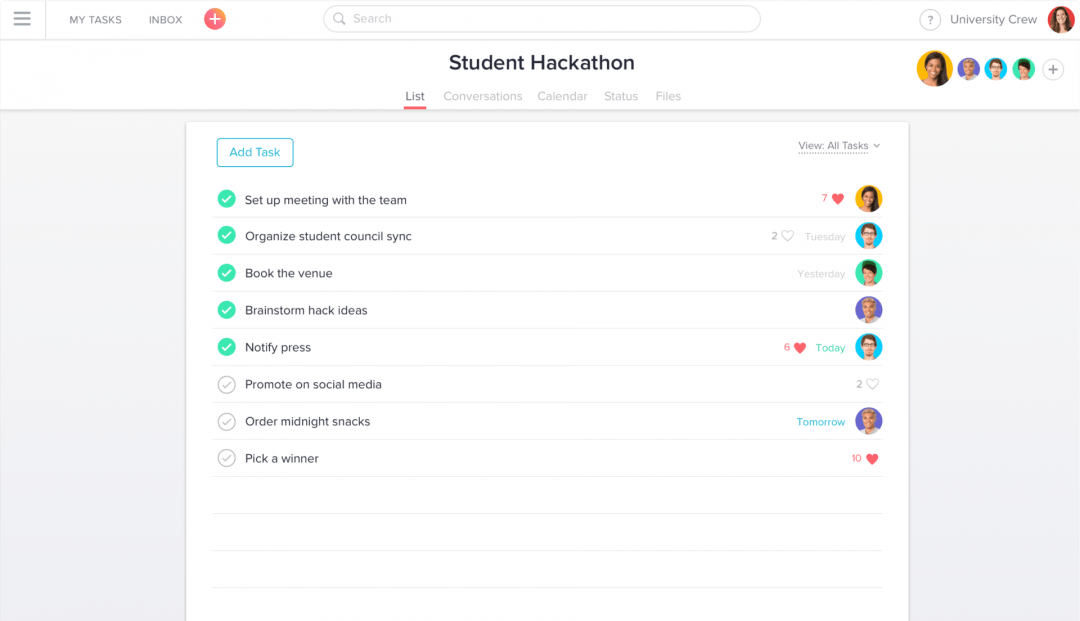 screenshot asana for students